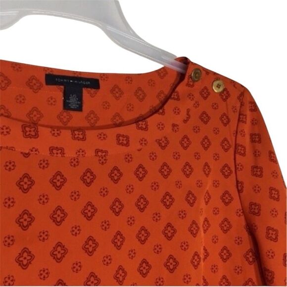 TOMMY HILFIGER CLASSIC BOAT NECK BURNT ORANGE 3/4 SLEEVE BOXY BLOUSE LARGE - Picture 3 of 10